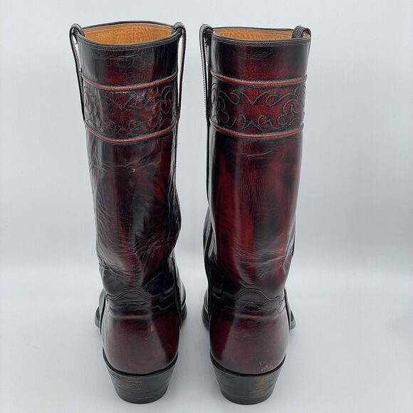 El Dorado Cowboy Boots Men's 9D Black Cherry Leather Western Stovepipe Vintage - Picture 14 of 16